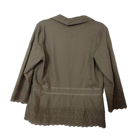 Vtg Old Navy Women's Olive Green Jacket Size L Swiss Dot Lace Trim Sleeves - Picture 2 of 6